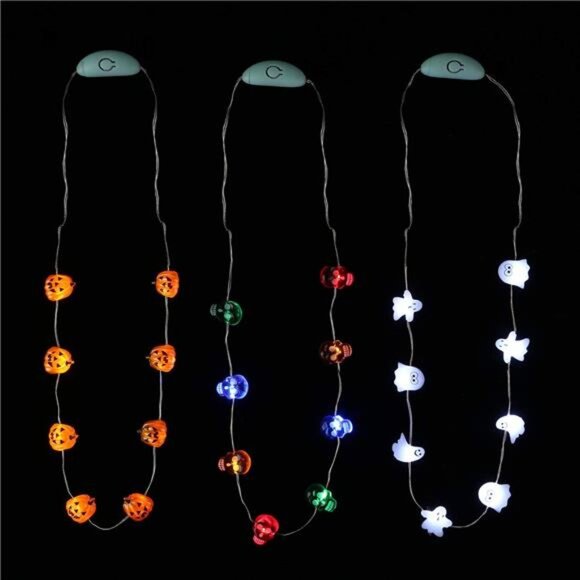 BRAND NEW Halloween Eve Party Accessories, Lighting Up LED Necklace Set of 3 - Picture 1 of 9